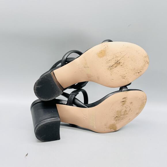 J Crew Sandals Womens 6 Black Leather Strappy Slingback Block Heel Dress Shoes - Picture 10 of 12